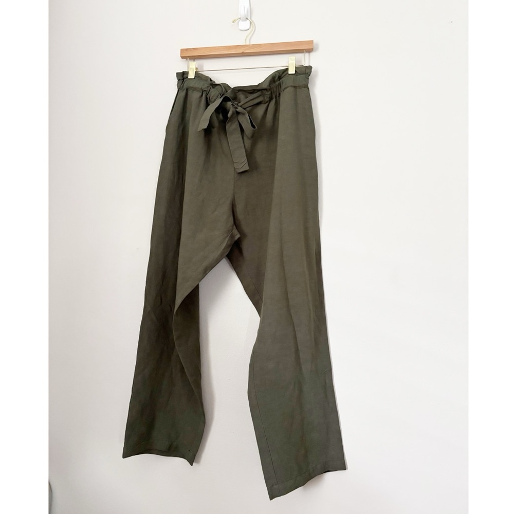 Emerson Fry Army Green High Rise linen Blend Paperbag Pants - Picture 2 of 16